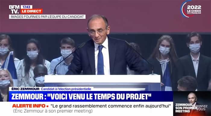 Revoir le discours d'Éric Zemmour lors de son meeting de campagne à Villepinte